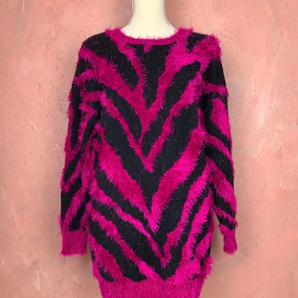 Pink & Black ZEBRA Print Sweater Dress/SMALL Sweaterdress/DOLLSKILL Sweater/